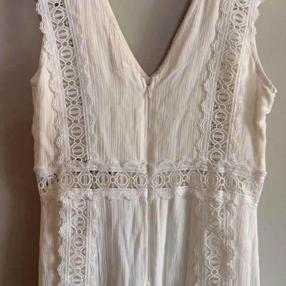 Here Comes The Sun White Hi-Low Crochet V-Neck Boho Coastal Maxi Dress Small - Picture 5 of 7